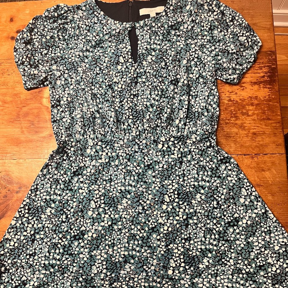 LOFT Floral Ruffle Puff Sleeve Print Dress NWT